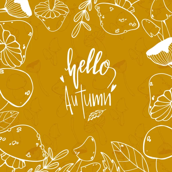 Hello Autumn Square Greeting Card Cute Outline Doodle Digital Art — Stock Photo, Image