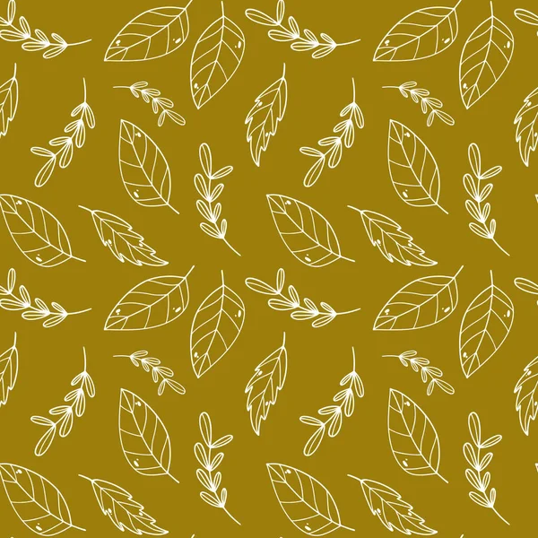 Autumn Leaf Seamless Pattern Cute Outline Doodle Digital Art Green — Stock Photo, Image