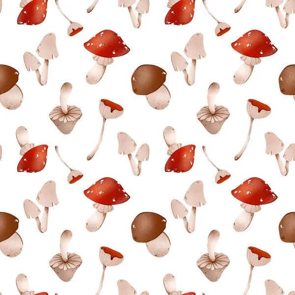 Autumn Mushroom Seamless Pattern Cute Tekstur Seni Digital Pada Latar — Stok Foto