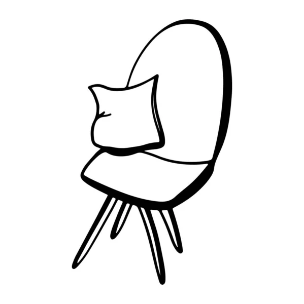 Krzesło Poduszką Nogami Ładny Cyfrowy Zarys Sztuki Doodle Drukowanie Naklejek — Zdjęcie stockowe