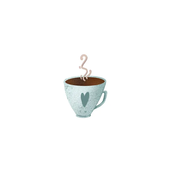 Blue Cup Tea Heart Cute Textural Digital Art Print Stickers — Stock Photo, Image