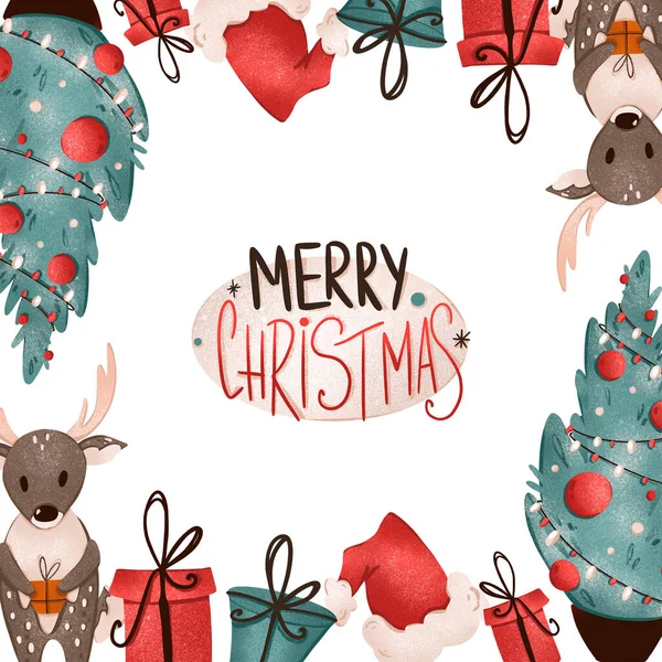 Buon Natale Cartolina Digitale Texture Textural Arte Digitale Sfondo Bianco — Foto Stock