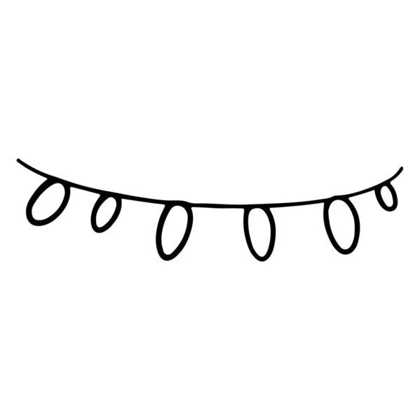 Garland Oval Bulbs Cute Outline Doodle Digital Art Cetak Kartu — Stok Foto