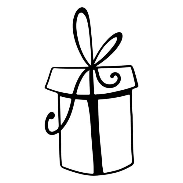 Κουτί Δώρου Φιόγκο Χαριτωμένο Περίγραμμα Doodle Ψηφιακή Τέχνη Εκτύπωση Για — Φωτογραφία Αρχείου