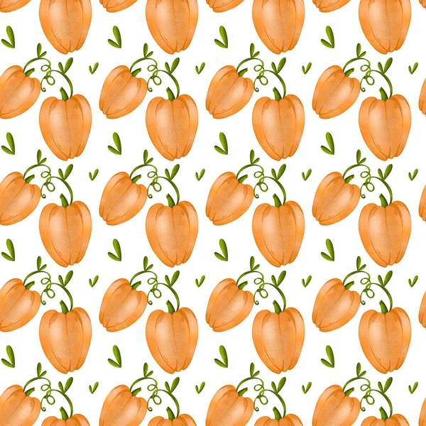 可爱的橙色南瓜无缝数字艺术纹理图案白色背景 包装袋 邀请函 文具印刷 — 图库照片