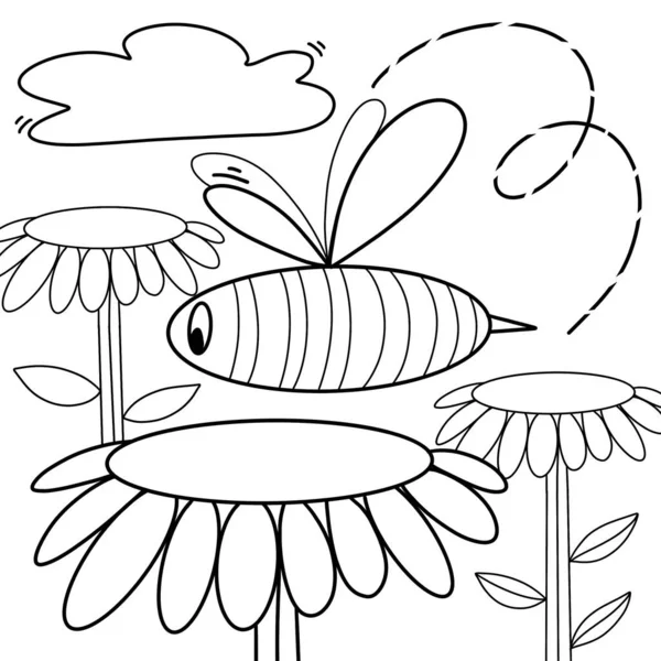 Dibujo Negro Lineal Del Contorno Doodle Abeja Insecto Con Alas — Foto de Stock