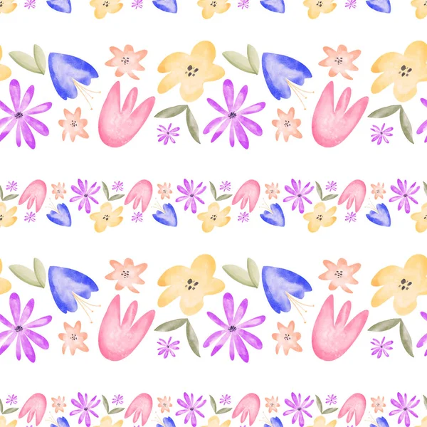 Border Flower Buds Watercolor Texture Digital Art Digital Seamless Pattern — Stock Photo, Image