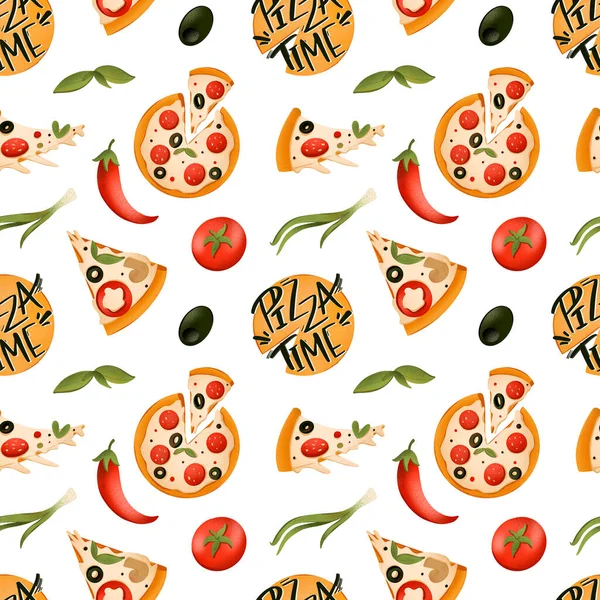 Pizza Luminosa Materasso Digitale Trama Digitale Fondo Bianco Stampa Banner — Foto Stock