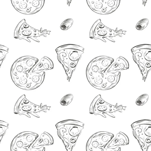 Pizza Senza Cuciture Doodle Schizzo Materasso Uno Sfondo Bianco Stampa — Foto Stock