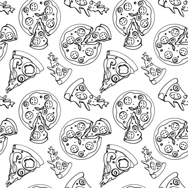 Pizza Senza Cuciture Doodle Schizzo Materasso Uno Sfondo Bianco Stampa — Foto Stock