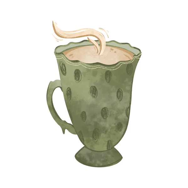 Accogliente Tazza Verde Pois Caffè Kawaii Cute Texture Arte Digitale — Foto Stock