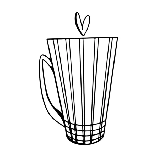 Kényelmes Csíkos Csésze Teát Kawaii Aranyos Vázlat Firka Digitális Művészet — Stock Fotó