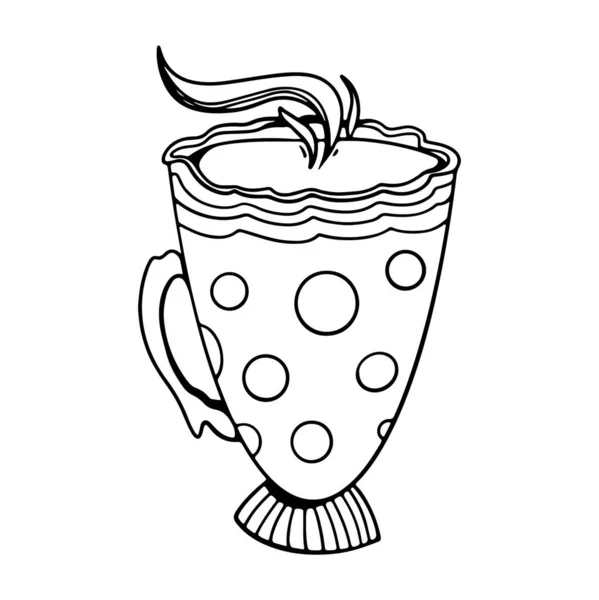 Уютные Полосатые Чашки Чая Kawaii Милые Очертания Doodle Цифрового Искусства — стоковое фото