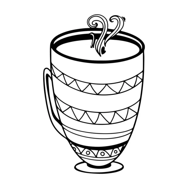 Xícaras Chá Listradas Aconchegantes Kawaii Bonito Esboço Doodle Arte Digital — Fotografia de Stock