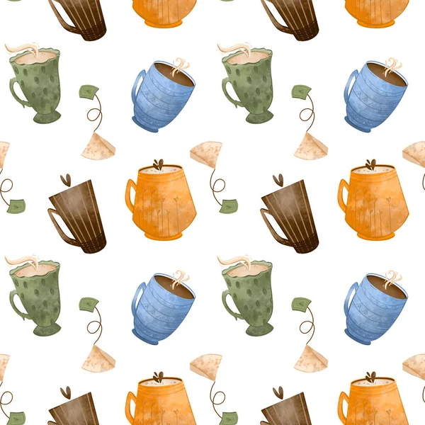 Hangulatos Aranyos Minta Tea Kávéscsésze Texturális Digitális Művészet Fehér Alapon — Stock Fotó