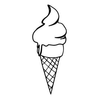 Dondurmalı ve toplu waffle fincanı. Güzel çizim dijital sanat. Çıkartmalar, menüler, kartlar, restoranlar, davetiyeler, kumaşlar, afişler, posterler, boyama sayfası.