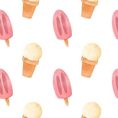 Beyaz arka planda waffle bardağında tatlı bir dondurma. Yapısal dijital, pürüzsüz desen. Kumaş, kırtasiye, afişler, posterler, kartlar, davetiyeler, ambalaj kağıtları için baskı.