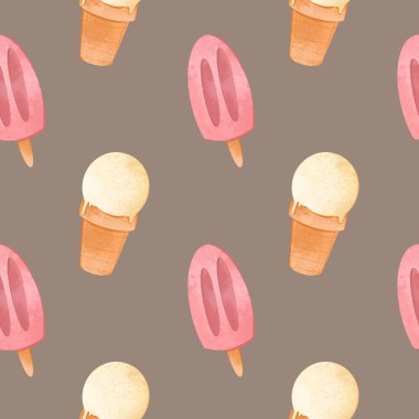 Beyaz arka planda waffle bardağında tatlı bir dondurma. Yapısal dijital, pürüzsüz desen. Kumaş, kırtasiye, afişler, posterler, kartlar, davetiyeler, ambalaj kağıtları için baskı.