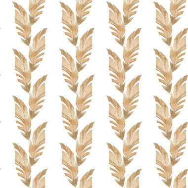 Beyaz arka planda bej, kuru, tropikal palmiye yaprağı, hoş, pürüzsüz bir leke. Afişler, posterler, kartlar, web, tekstil, kağıt, kırtasiye.