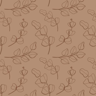 Dijital sanat sevimli karalama okaliptüssüz okaliptüs şekilli kahverengi bir arka plan. Davetiyeler, kartlar, afişler, posterler, kumaşlar, ambalaj kağıdı, güzellik işi, web.