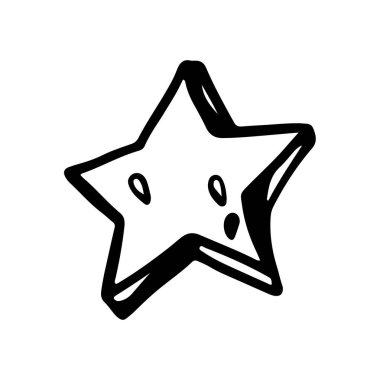 Şirin, karalamalı, siyah hatlı, kemikli karpuz tatlı yıldızının dijital çizimi. Kağıt, kumaş, tekstil, pankart, poster, web tasarımı, pul baskısı.