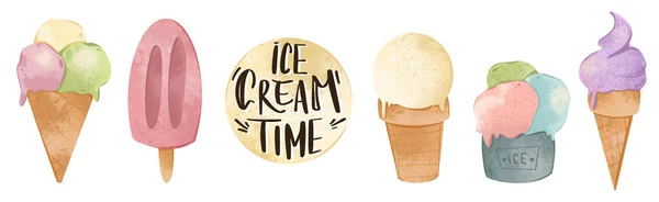 Мороженое Вафельной Чашке Тремя Шариками Буквами Симпатичное Текстурное Цифровое Искусство — стоковое фото