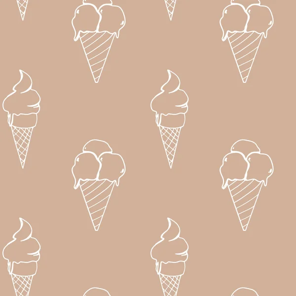 Cute Ice Cream Waffle Glass White Background Outline Doodle Seamless — Stock Photo, Image