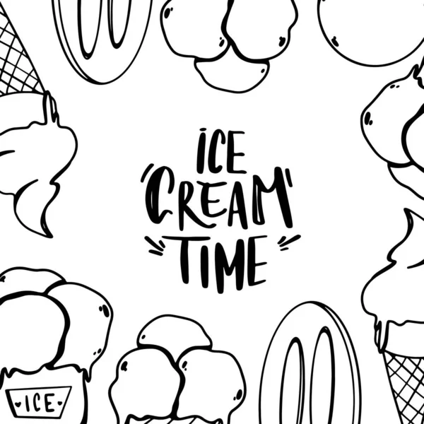 排泄是由人工冰淇淋时间写的 一张方块牌 上面有一帧糖果 邀请函 包装纸印刷 — 图库照片