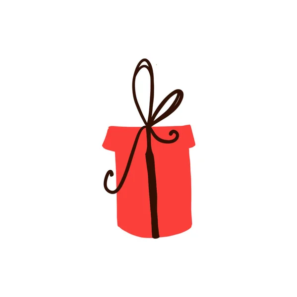 Εορταστικό Δώρο Κόκκινο Κουτί Φιόγκο Σκανδιναβικό Στυλ Χαριτωμένο Ψηφιακή Επίπεδη — Φωτογραφία Αρχείου