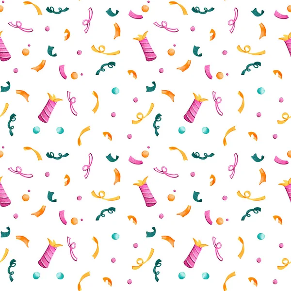 Digital Art Cute Bright Birthday Seamless Pattern Confetti White Background — Stock Photo, Image