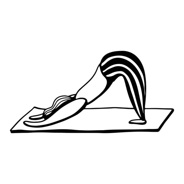 Illustration Numérique Contour Doodle Fille Yoga Unique Sur Tapis Pose — Photo