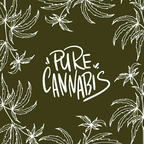 Digital Illustration Hand Lettering Pure Cannabis Hemp Leaves Green Background — Stock Photo, Image