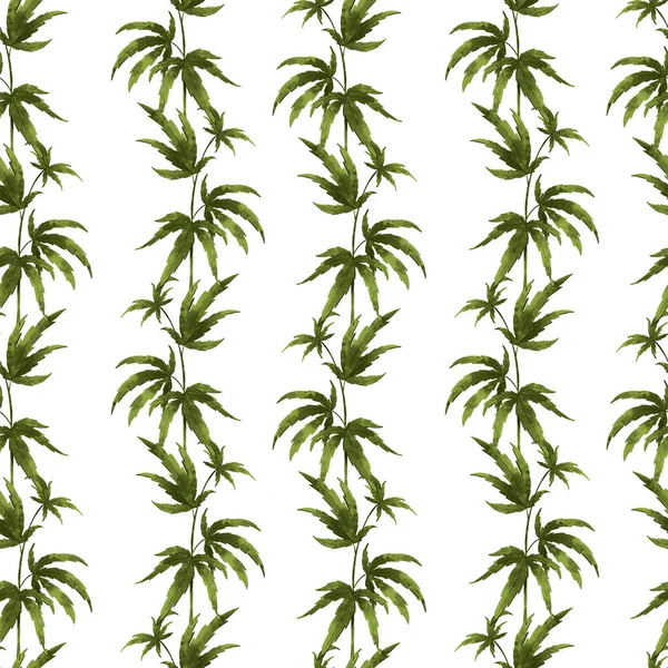 白い背景に緑のジューシーな麻の葉のシームレスなパターンの傾向の美しさのデジタルイラスト ポスター バナー 医療および美容業界のための印刷 — ストック写真