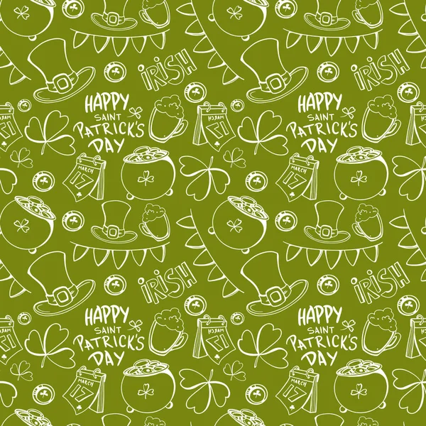 Digital Illustration Square Seamless Doodle Outline Pattern Patrick Day Green — Stock Photo, Image