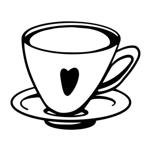 Digitale Illustration Kontur Schwarze Handgemachte Teetasse Auf Einer Untertasse Mit — Stockfoto