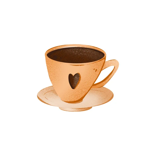 Digital Illustration Cute Textural Coffee Cup Brown Heart Print Banners — Stock Photo, Image