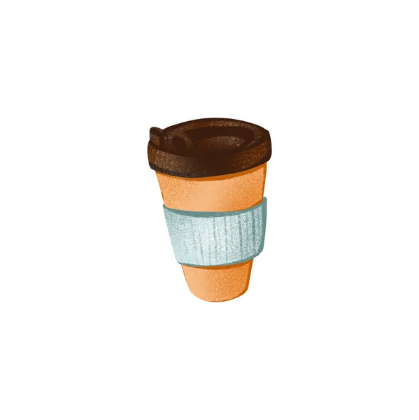 Digital Illustration Cute Textured Takeaway Cup Itself Brown Lid Print — Stock Photo, Image