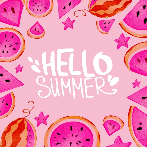 Ψηφιακή Απεικόνιση Trendy Hand Lettering Hello Summer Ένα Φωτεινό Ροζ — Φωτογραφία Αρχείου