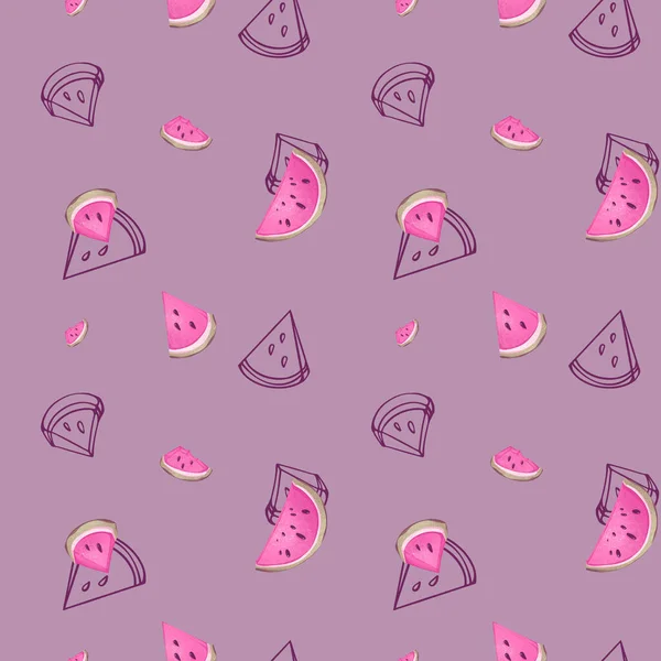Digitale Illustration Eines Süßen Saftigen Rosa Wassermelonenmusters Auf Rosa Hintergrund — Stockfoto