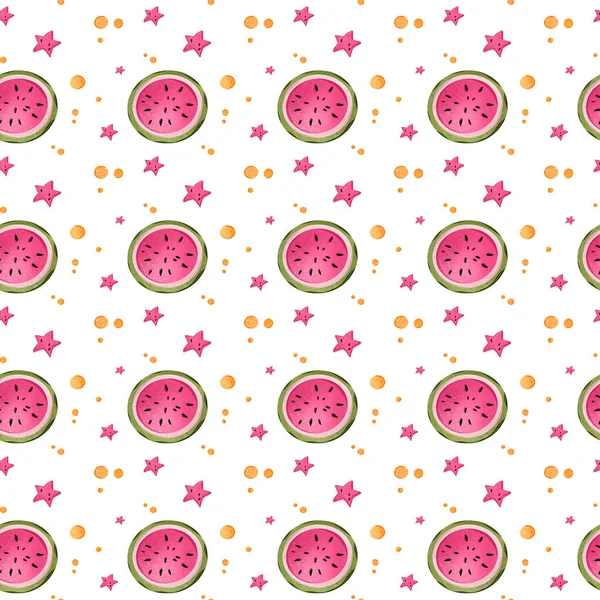 Ψηφιακή Απεικόνιση Ενός Χαριτωμένου Ζουμερά Ζεστό Ροζ Καρπούζι Χώρο Μοτίβο — Φωτογραφία Αρχείου