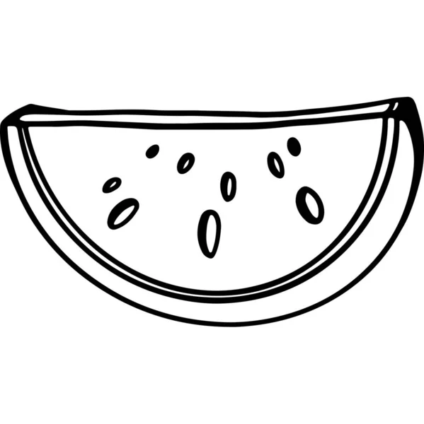 Digitale Illustration Eines Niedlichen Doodle Schwarzen Umrisses Handgemachte Wassermelone Halbrunde — Stockfoto