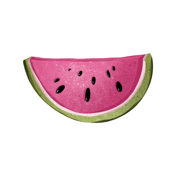 一个结构明亮的粉红色多汁半圆形西瓜片的数字图像 用于贴纸 网页设计的印刷品 — 图库照片