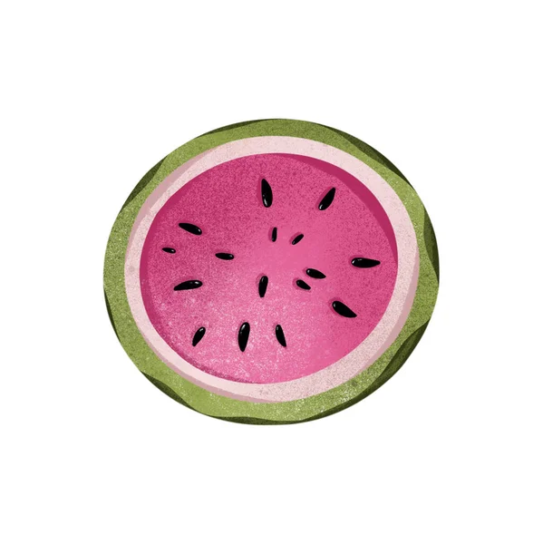 一个结构明亮的粉红色多汁圆圆片西瓜的数字图像 用于贴纸 网页设计的印刷品 — 图库照片