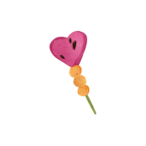 Digitální Ilustrace Jasně Růžového Šťavnatého Melounu Formě Dezertního Srdce Tyčince — Stock fotografie