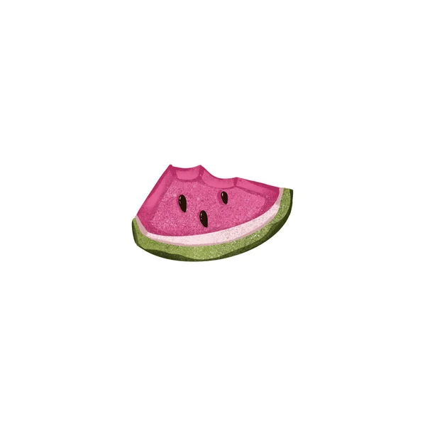 Digital Illustration Textural Bright Pink Juicy Triangular Slice Watermelon Bitten — Stock Photo, Image