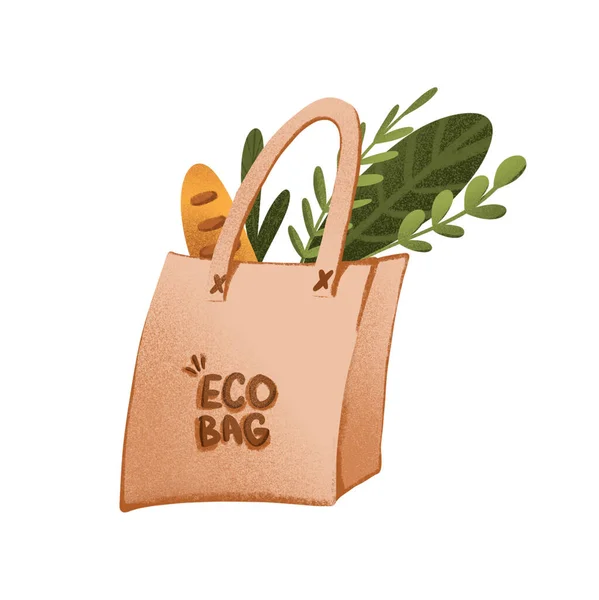 Digitale Illustratie Van Een Schattige Milieuvriendelijke Papieren Zak Met Voedsel — Stockfoto
