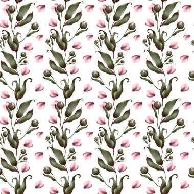 Beyaz arkaplandaki elementlerin zarif pembe şakayıkların dijital düz çizimi. Kartların, davetiyelerin, afişlerin, kumaşların, posterlerin, kağıtların, kapakların tasarımı için yazdır.