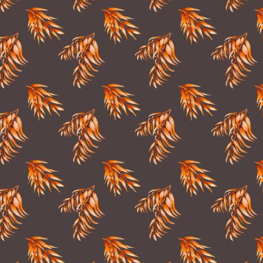 Dijital düz çizim, dikişsiz, egzotik, turuncu, şirin yaprak. Kartlar, davetiyeler, afişler, kumaşlar için yazdır.