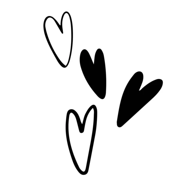 Digital Illustration Cute Black Outline Doodle Spring Theme Playful Hearts — Stock Photo, Image