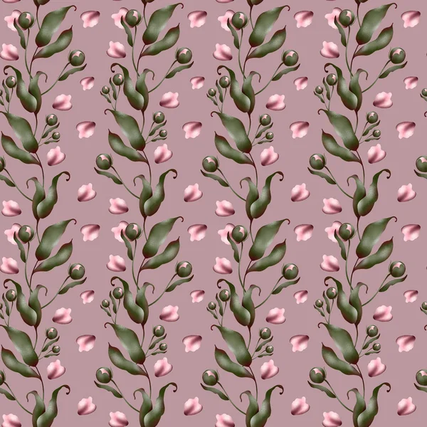 Digital flat illustration of elegant pink peonies seamless pattern from elements on a light powdery pink background. Print for the design of cards, invitations, banners, fabrics, posters, paper.